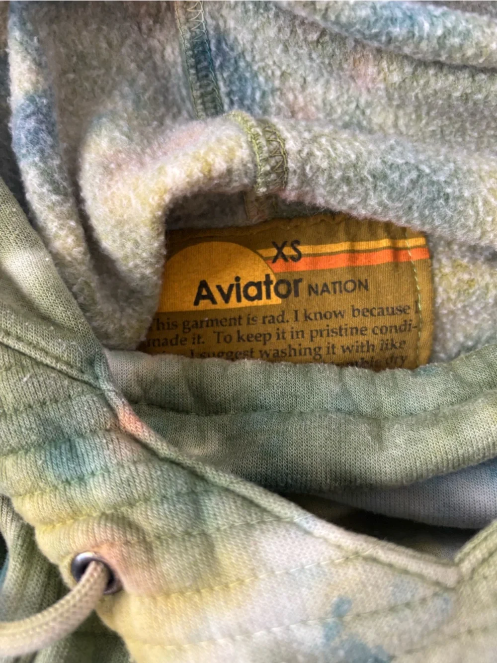 Aviator Nation Tie-Dye Hoodie in Pastel Green, Blue, Yellow - Picture 2 of 3